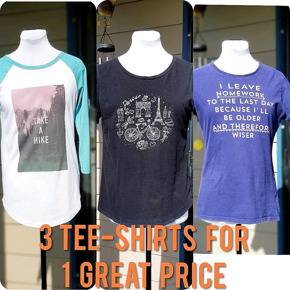 3 tee-shirts sz S, Old Navy, blue, black & comical